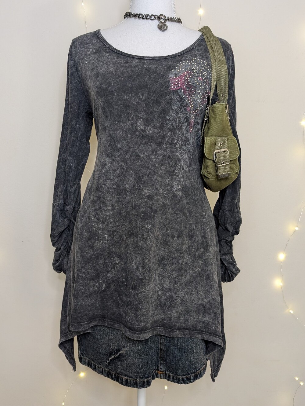 McBling Top With Rhinestones And Pink Grungy Graphic